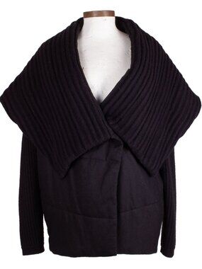 TSE CASHMERE Black Padded Jacket Oversized Wide Collar Wool Blend Sz 6 Coat